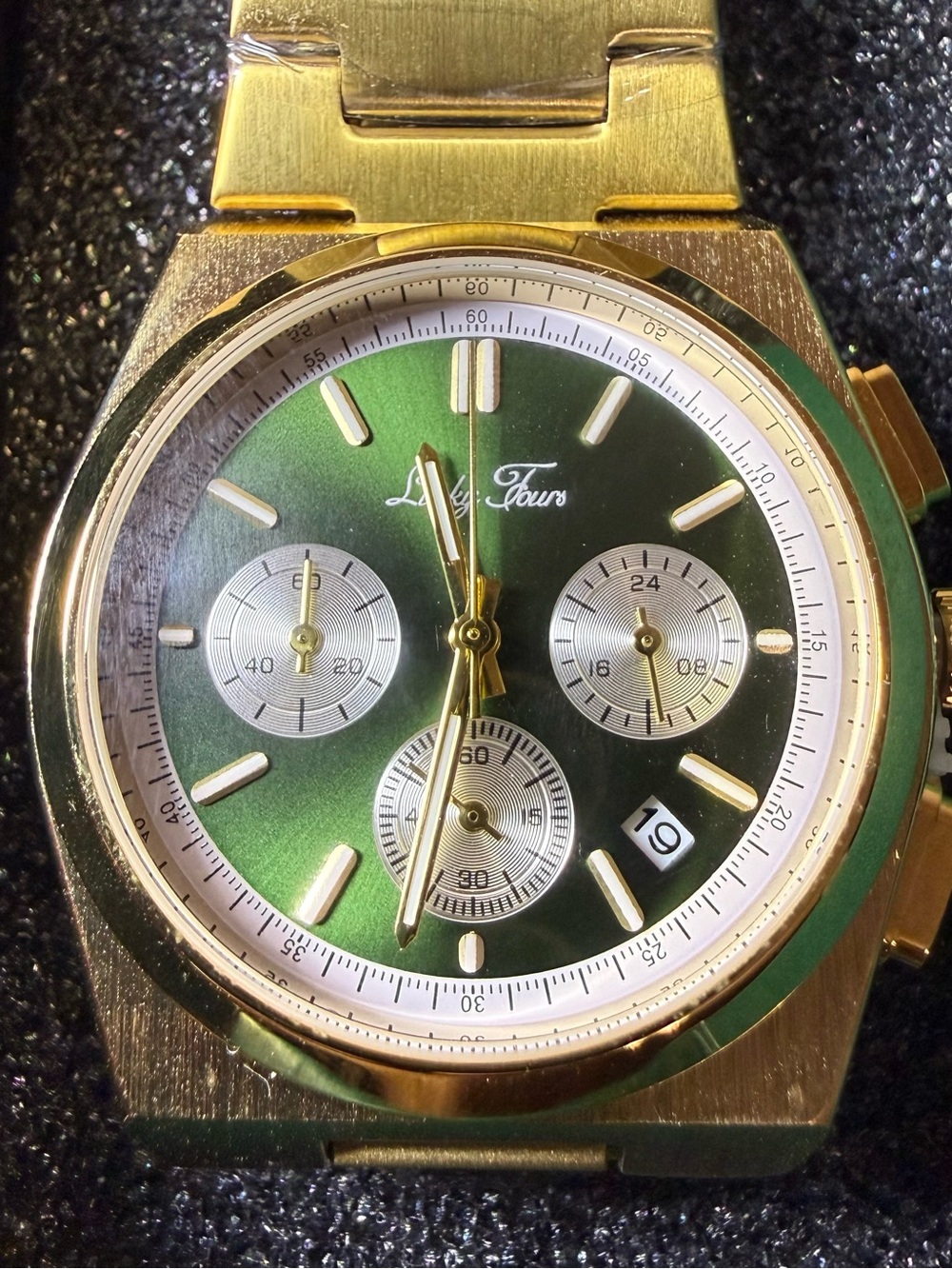 Lucky Fours Prague Gold Emerald Green Dial Gold Chronograph Watch New